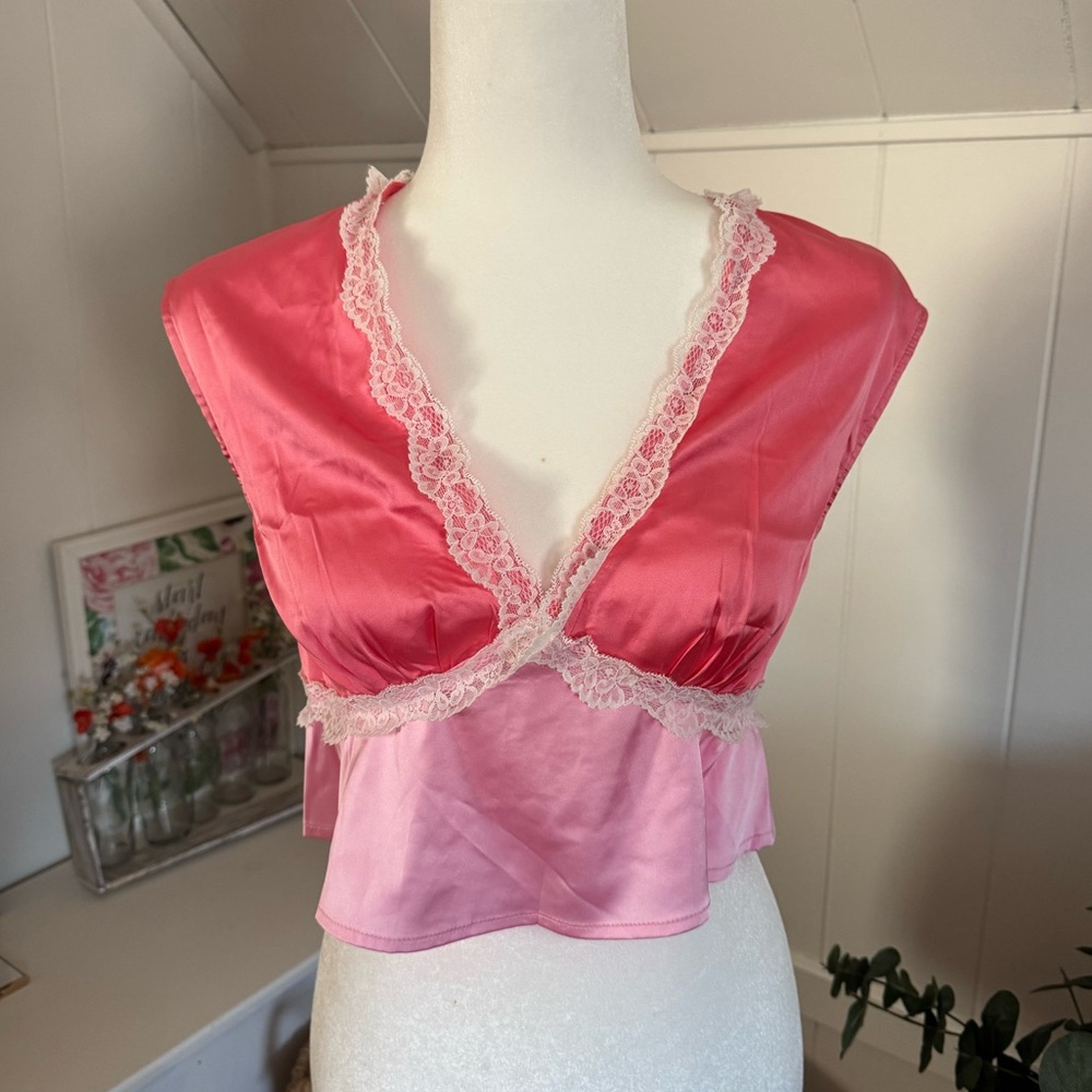 Priceless Pink Satin open back top- Medium